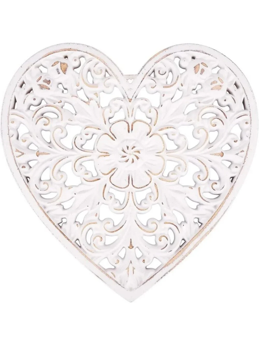 Rustic Floral Carved Wall Art Panel - Heart Shape Hanging Decor for Home